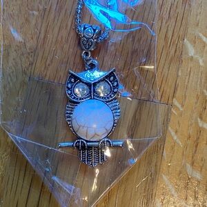 Silver and White Owl Pendant Necklace